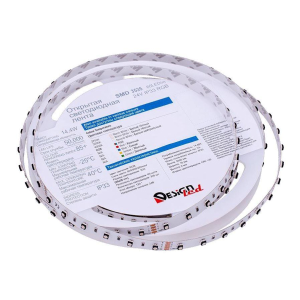 Светодиодная влагозащищенная лента DesignLed 14,4W/m 60LED/m 3535SMD разноцветный 5M 002843 Светодиодная влагозащищенная лента DesignLed 14,4W/m 60LED/m 3535SMD разноцветный 5M 002843
