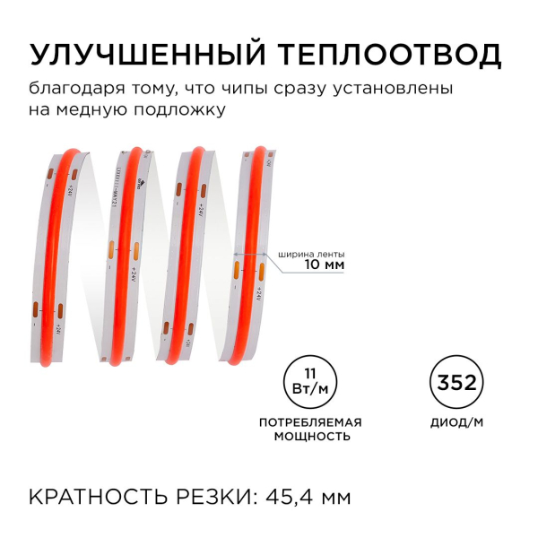 Светодиодная лента Apeyron 11W/m 352LED/m COB красный 5M 190ОО Светодиодная лента Apeyron 11W/m 352LED/m COB красный 5M 190ОО