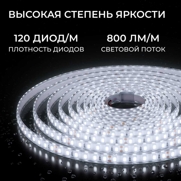 Светодиодная лента Apeyron 9,6W/m 120LED/m 2835SMD холодный белый 5M 00-443