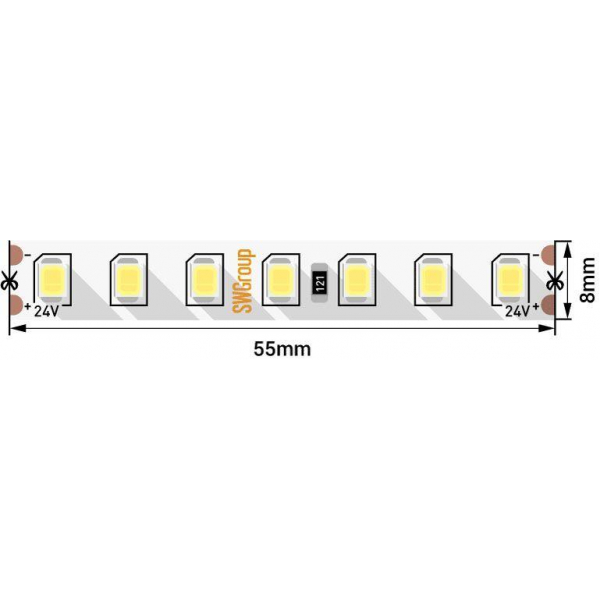 Светодиодная лента SWG 13W/m 126LED/m 2835SMD теплый белый 5M 005854