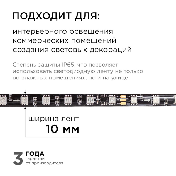 Комплект адресной светодиодной ленты Apeyron 14,4W/m 60LED/m 5050SMD RGB 2M 10-97