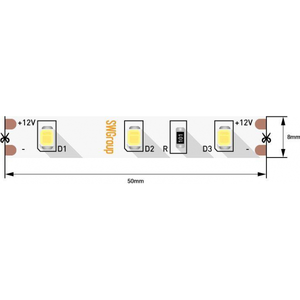 Светодиодная лента SWG 4,8W/m 60LED/m 2835SMD теплый белый 5M 001694