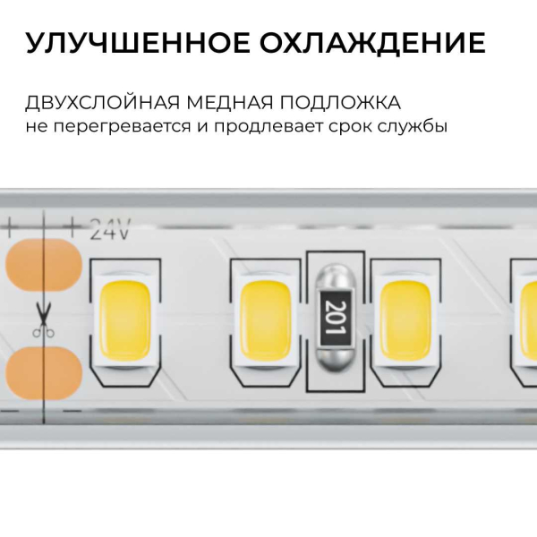 Светодиодная лента Apeyron 12W/m 180LED/m 2835SMD холодный белый 5M 00-449