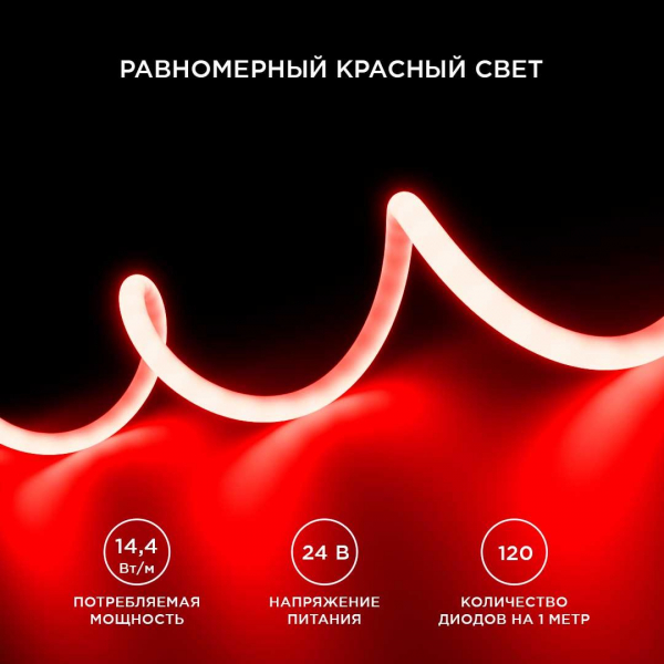 Светодиодная влагозащищенная лента Apeyron 14,4W/m 120LED/m 2835SMD красный 5M 00-326