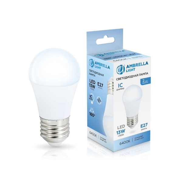 Лампа светодиодная Шар G45 13W 6400K Ambrella light Bulding 451306 Лампа светодиодная Шар G45 13W 6400K Ambrella light Bulding 451306