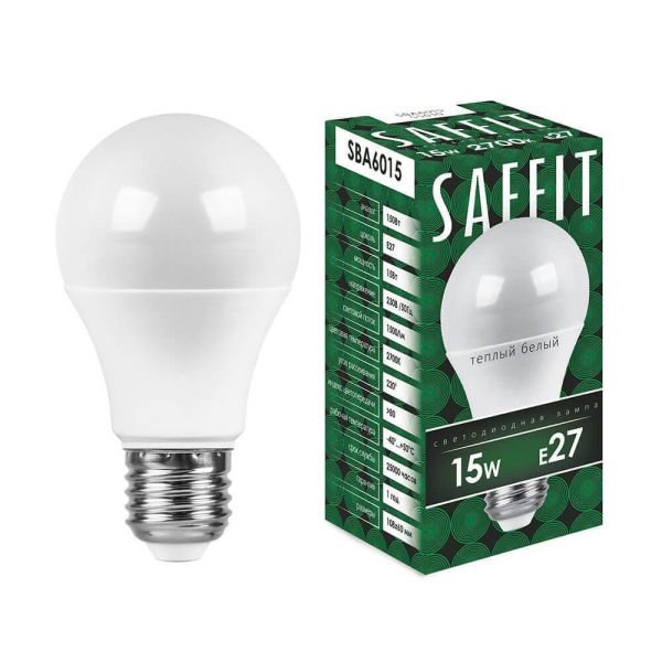 Лампа светодиодная Saffit E27 15W 2700K Шар Матовая SBA6015 55010 Лампа светодиодная Saffit E27 15W 2700K Шар Матовая SBA6015 55010