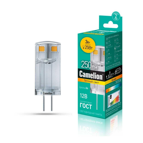 Лампа светодиодная Camelion G4 3W 3000K LED3-G4-JC-NF/830/G4 13700 Лампа светодиодная Camelion G4 3W 3000K LED3-G4-JC-NF/830/G4 13700