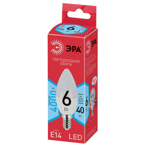 Лампа светодиодная ЭРА E14 6W 4000K матовая ECO LED B35-6W-840-E14 Б0020619 Лампа светодиодная ЭРА E14 6W 4000K матовая ECO LED B35-6W-840-E14 Б0020619
