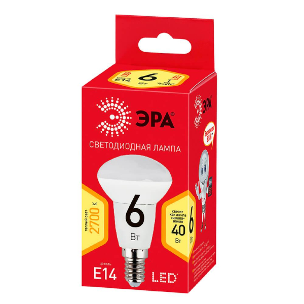 Лампа светодиодная ЭРА E14 6W 2700K матовая ECO LED R50-6W-827-E14 Б0020633 Лампа светодиодная ЭРА E14 6W 2700K матовая ECO LED R50-6W-827-E14 Б0020633