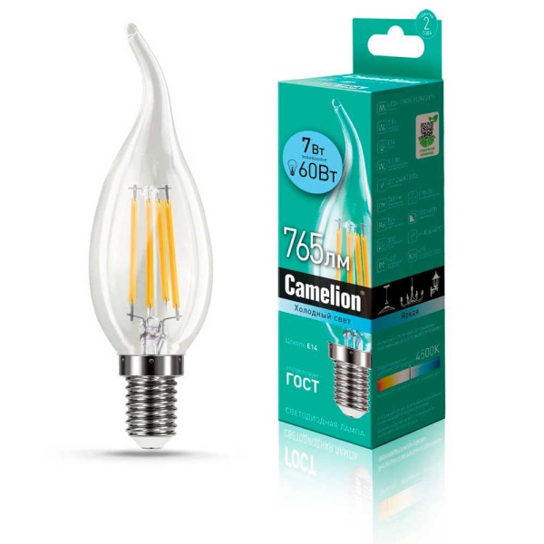 Лампа светодиодная Camelion E14 7W 4500K LED7-CW35-FL/845/E14 13455 Лампа светодиодная Camelion E14 7W 4500K LED7-CW35-FL/845/E14 13455