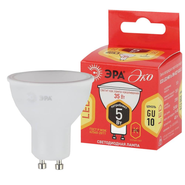 Лампа светодиодная ЭРА GU10 5W 2700K матовая ECO LED MR16-5W-827-GU10 Б0019062 Лампа светодиодная ЭРА GU10 5W 2700K матовая ECO LED MR16-5W-827-GU10 Б0019062