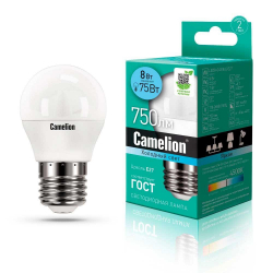 Лампа светодиодная Camelion E27 8W 4500K LED8-G45/845/E27 12394