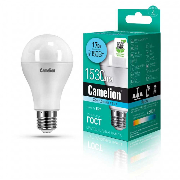 Лампа светодиодная Camelion E27 17W 4500K LED17-A65/845/E27 12309