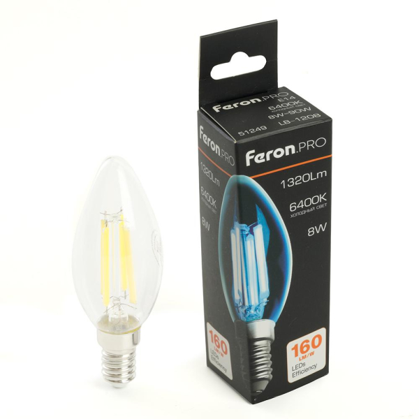 Лампа светодиодная Feron.PRO LB-1208 Свеча E14 1320LM 8W 175-265V 6400K 51249 Лампа светодиодная Feron.PRO LB-1208 Свеча E14 1320LM 8W 175-265V 6400K 51249