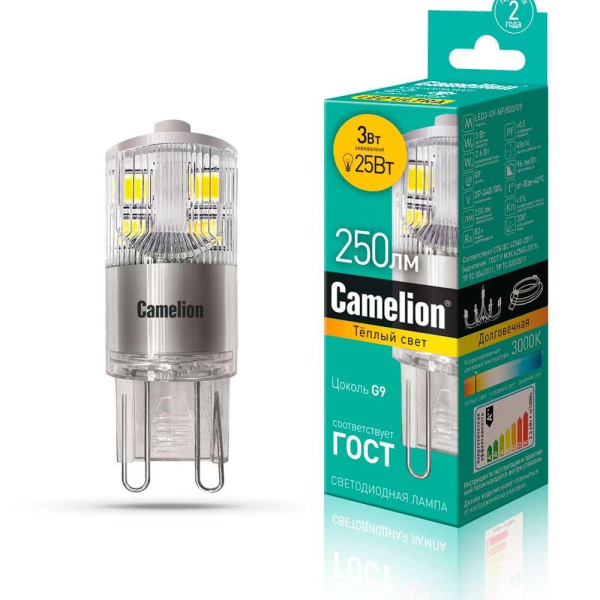 Лампа светодиодная Camelion G9 3W 3000K LED3-G9-NF/830/G9 13702 Лампа светодиодная Camelion G9 3W 3000K LED3-G9-NF/830/G9 13702