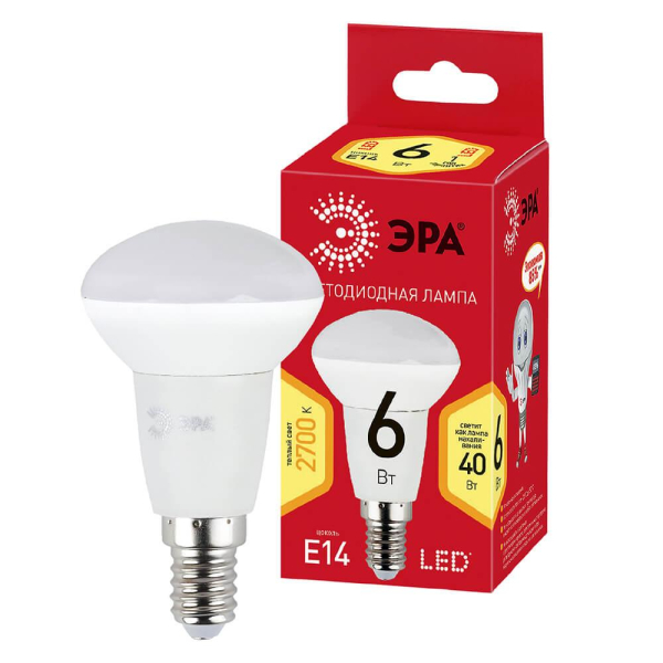 Лампа светодиодная ЭРА E14 6W 2700K матовая ECO LED R50-6W-827-E14 Б0020633 Лампа светодиодная ЭРА E14 6W 2700K матовая ECO LED R50-6W-827-E14 Б0020633