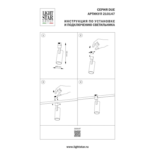 Трековый светильник Lightstar Due Hermes 210147