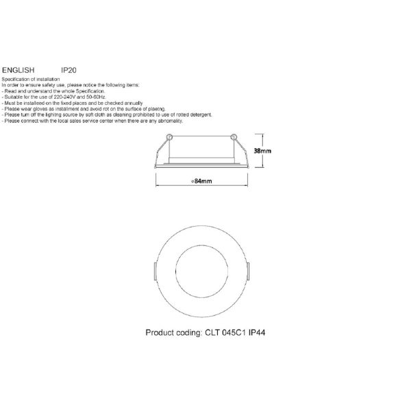 Встраиваемый светильник Crystal Lux CLT 045C1 WH IP44