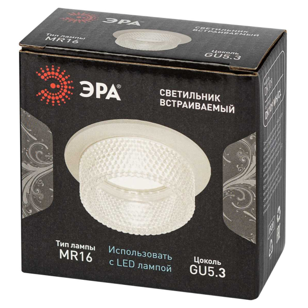 Встраиваемый светильник декоративный ЭРА DK109 WH/CL MR16 GU5.3 белый прозрачный Б0058406
