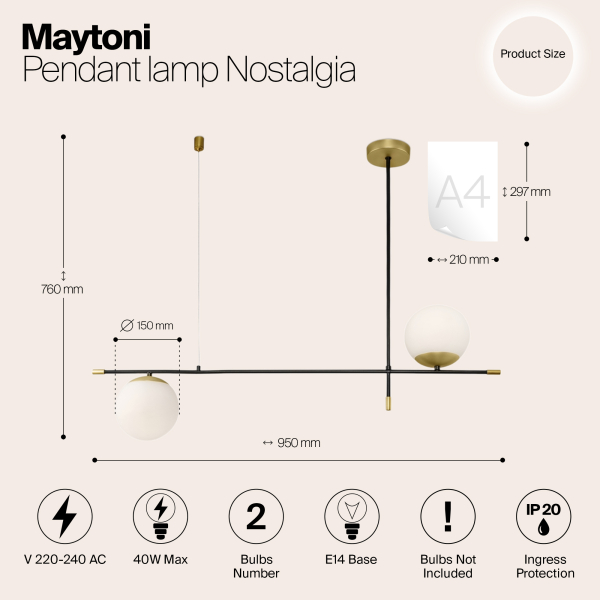 Подвесной светильник Maytoni MOD048PL-02G Подвесной светильник Maytoni MOD048PL-02G