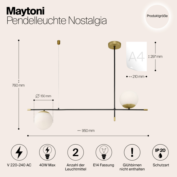 Подвесной светильник Maytoni MOD048PL-02G Подвесной светильник Maytoni MOD048PL-02G