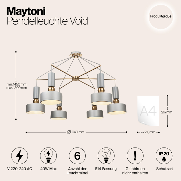 Подвесной светильник Maytoni MOD030PL-06GR Подвесной светильник Maytoni MOD030PL-06GR