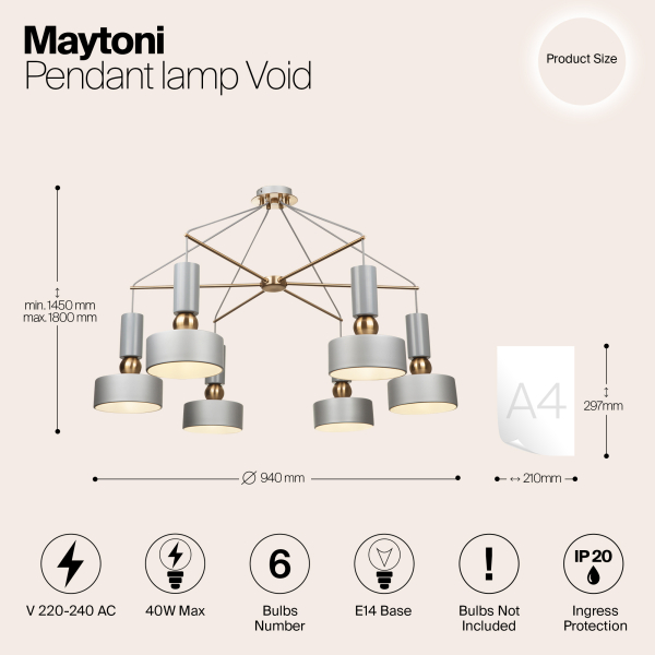 Подвесной светильник Maytoni MOD030PL-06GR Подвесной светильник Maytoni MOD030PL-06GR