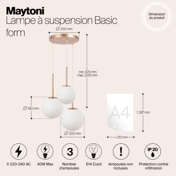 Подвесной светильник Maytoni MOD321PL-03G1 Подвесной светильник Maytoni MOD321PL-03G1
