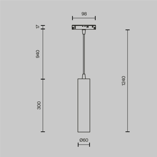 Трековый подвесной светильник Technical TR016-2-12W4K-B-1