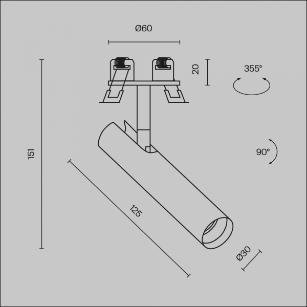 Встраиваемый светильник Technical C141RS-L125-6W3K-B